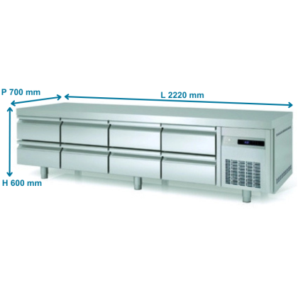 Meuble soubassement positif GN1/1,  8 tiroirs - 359L