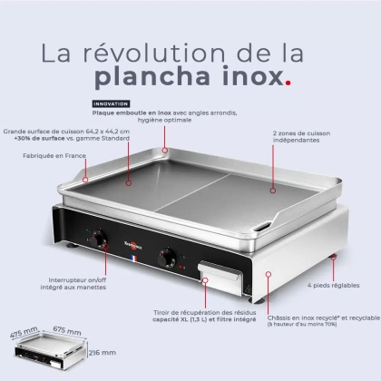 Plancha Electrique 642 x 442 mm - Plaque Emboutie