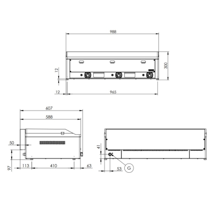 Plaque de cuisson 97x48 - Plateau lisse - Gaz