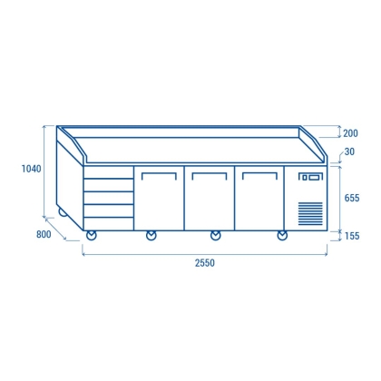 Table Réfrigérée Pour Pizzas à Plateaux de 600 x 400mm - 550L