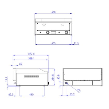 Plaque de cuisson 65x48 - Plateau Lisse Chromée - Gaz