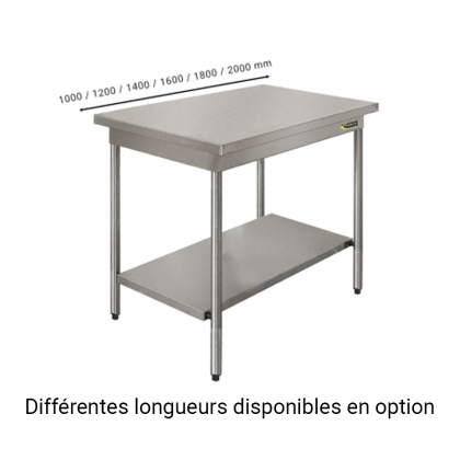 Table Inox Centrale + Étagere Basse L 1000 mm