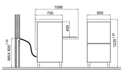 Lave-vaisselle frontal, Panier 500x600mm, 7 programmes