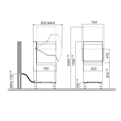 Lave Vaisselle à Capot 20L, Panier 500x500mm, 7 programmes