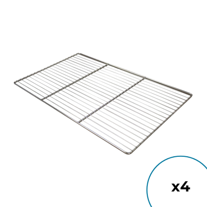 Lot de 4 - Grilles Inox GN1/1 - 20 Fils Ø 2,4 mm, 2 Traverses Ø 5 mm