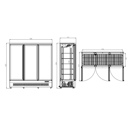 Vitrine réfrigérée 3 portes, 1264L - Classe B