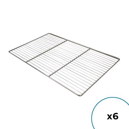 Lot de 6 - Grilles Inox GN1/1 - 20 Fils Ø 2,4 mm, 2 Traverses Ø 5 mm