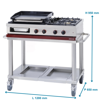 Plancha gaz fonte et 2 Feux - L 1200 mm