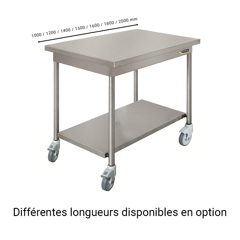 Table inox profondeur 700 mm - Longueur 800 mm - Sans étagère - TTC708T