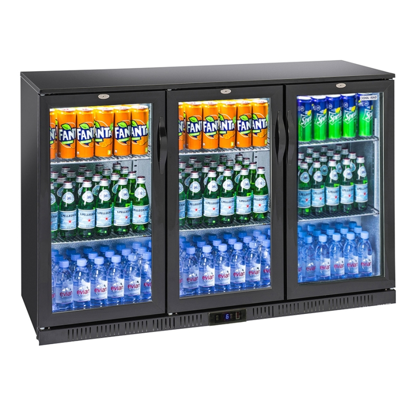 Réfrigérateur bar avec 3 portes battantes en verre, 320 litres, +1°/+10°c -  Virtus group - Arrières de Bar - référence 9976C - Stock-Direct CHR